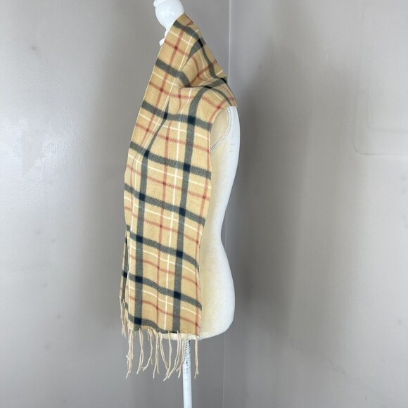 Plaid Cashmere Beige Fringe Scarf 58” x 10” Inches - Picture 3 of 7
